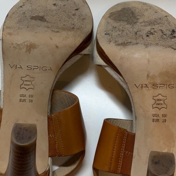 VIA SPIGA Leather Ankle Strap Sandal Tan Linen Color Block Size 9 - Picture 8 of 8